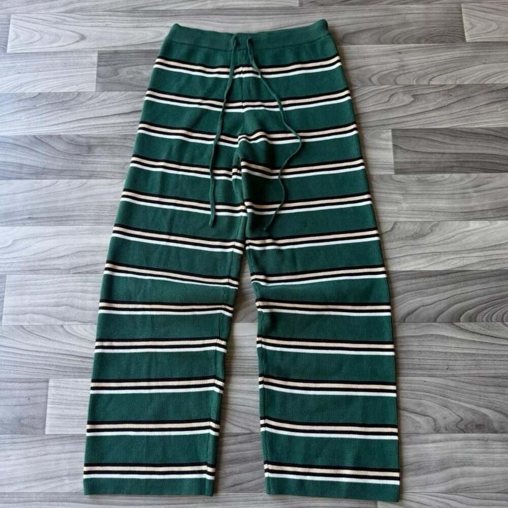 Vintage Y2K Green Striped Wide Leg Knit Pants